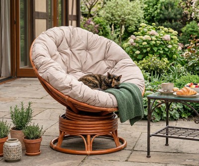Кресло-качалка из натурального ротанга ПАПАСАН ВРАЩАЮЩИЙСЯ (цвет: коньяк)