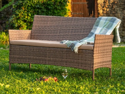 3-х местный диван из искусственного ротанга Киото диван-3 (Kioto sofa-3) (цвет: капучино) (бежевая подушка)