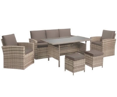 Комплект мебели Палермо-7 с пуфиками (Palermo-7 stools) из искусственного ротанга (цвет серый)