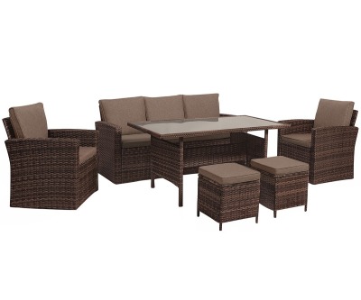 Комплект мебели Палермо-7 с пуфиками (Palermo-7 stools) из искусственного ротанга (цвет кофе)